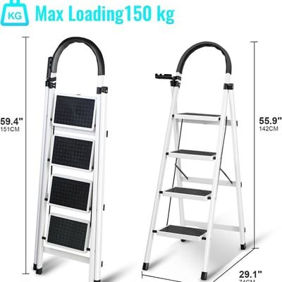 Maple Home  Folding Ladder 4-Steps  Folding Step Stool Lightweight Anti Slip Sturdy Metal for Home,Kitchen, Garden, Office