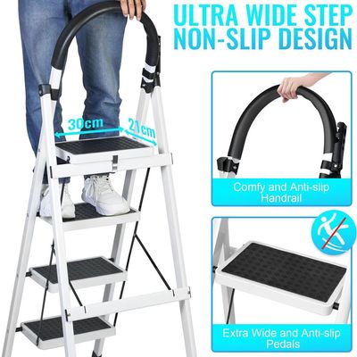 Maple Home  Folding Ladder 4-Steps  Folding Step Stool Lightweight Anti Slip Sturdy Metal for Home,Kitchen, Garden, Office