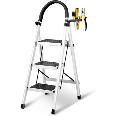 Maple Home  Folding Ladder 3-Steps  Folding Step Stool Lightweight Anti Slip Sturdy Metal for Home,Kitchen, Garden, Office