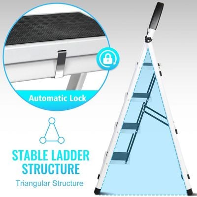 Maple Home  Folding Ladder 3-Steps  Folding Step Stool Lightweight Anti Slip Sturdy Metal for Home,Kitchen, Garden, Office