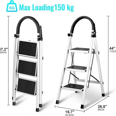 Maple Home  Folding Ladder 3-Steps  Folding Step Stool Lightweight Anti Slip Sturdy Metal for Home,Kitchen, Garden, Office