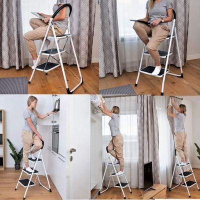 Maple Home  Folding Ladder 3-Steps  Folding Step Stool Lightweight Anti Slip Sturdy Metal for Home,Kitchen, Garden, Office