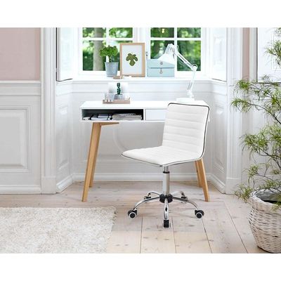 Mahmayi Mid Back Task Chair,Low Back Leather Swivel Office Chair,Computer Desk Chair Retro with Armless Ribbed (White)