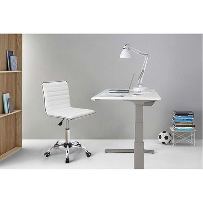 Mahmayi Mid Back Task Chair,Low Back Leather Swivel Office Chair,Computer Desk Chair Retro with Armless Ribbed (White)