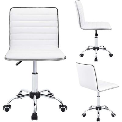 Mahmayi Mid Back Task Chair,Low Back Leather Swivel Office Chair,Computer Desk Chair Retro with Armless Ribbed (White)