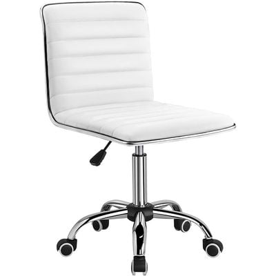 Mahmayi Mid Back Task Chair,Low Back Leather Swivel Office Chair,Computer Desk Chair Retro with Armless Ribbed (White)