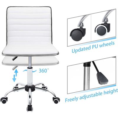 Mahmayi Mid Back Task Chair,Low Back Leather Swivel Office Chair,Computer Desk Chair Retro with Armless Ribbed (White)