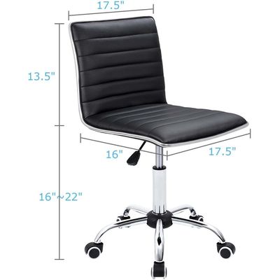 Mahmayi Mid Back Task Chair, Low Back Leather Swivel Office Chair, Vanity Chair for Makeup Room, Computer Desk Chair Retro with Armless Ribbed (Black)