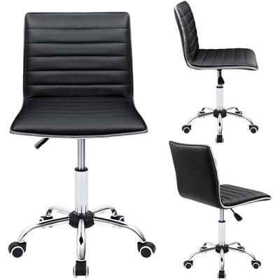 Mahmayi Mid Back Task Chair, Low Back Leather Swivel Office Chair, Vanity Chair for Makeup Room, Computer Desk Chair Retro with Armless Ribbed (Black)
