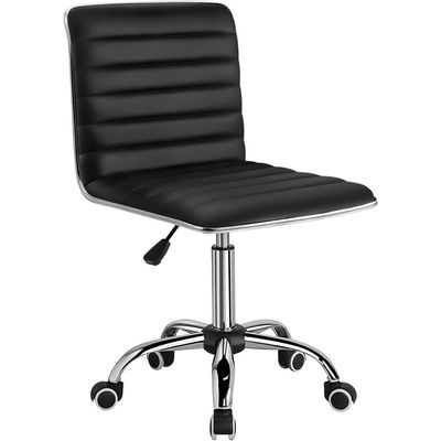 Mahmayi Mid Back Task Chair, Low Back Leather Swivel Office Chair, Vanity Chair for Makeup Room, Computer Desk Chair Retro with Armless Ribbed (Black)