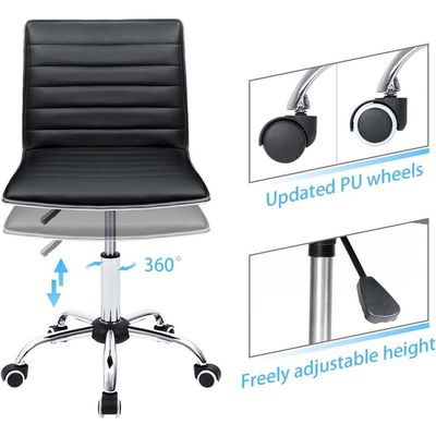 Mahmayi Mid Back Task Chair, Low Back Leather Swivel Office Chair, Vanity Chair for Makeup Room, Computer Desk Chair Retro with Armless Ribbed (Black)