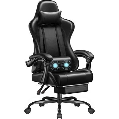 Mahmayi Gaming Chair, Video Game Chair with Footrest and Massage Lumbar Support, Ergonomic Computer Chair Height Adjustable with Swivel Seat and Headrest (Faux Leather, Black)