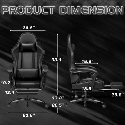 Mahmayi Gaming Chair, Video Game Chair with Footrest and Massage Lumbar Support, Ergonomic Computer Chair Height Adjustable with Swivel Seat and Headrest (Faux Leather, Black)