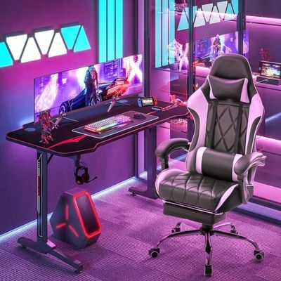 Mahmayi Gaming Chair, Computer Chair with Footrest and Massage Lumbar Support, Ergonomic High Back Video Game Chair with Swivel Seat and Headrest (White)