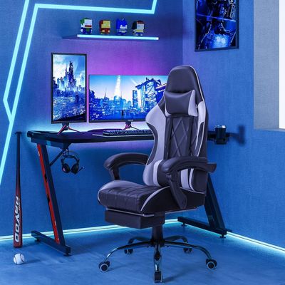 Mahmayi Gaming Chair, Computer Chair with Footrest and Massage Lumbar Support, Ergonomic High Back Video Game Chair with Swivel Seat and Headrest (White)