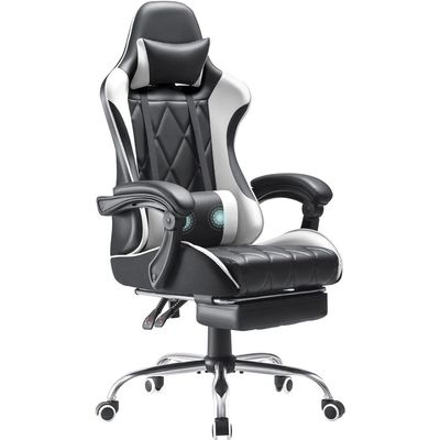 Mahmayi Gaming Chair, Computer Chair with Footrest and Massage Lumbar Support, Ergonomic High Back Video Game Chair with Swivel Seat and Headrest (White)