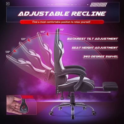 Mahmayi Gaming Chair, Computer Chair with Footrest and Massage Lumbar Support, Ergonomic High Back Video Game Chair with Swivel Seat and Headrest (White)