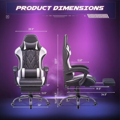 Mahmayi Gaming Chair, Computer Chair with Footrest and Massage Lumbar Support, Ergonomic High Back Video Game Chair with Swivel Seat and Headrest (White)