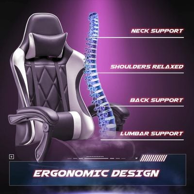 Mahmayi Gaming Chair, Computer Chair with Footrest and Massage Lumbar Support, Ergonomic High Back Video Game Chair with Swivel Seat and Headrest (White)