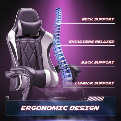 Mahmayi Gaming Chair, Computer Chair with Footrest and Massage Lumbar Support, Ergonomic High Back Video Game Chair with Swivel Seat and Headrest (White)