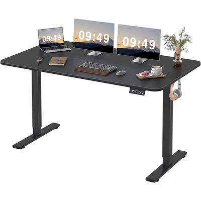 Mahmayi Electric Height Adjustable Standing Desk Large 55 x 24 Inches Sit Stand Up Desk Home Office Computer Desk Memory Preset with T-Shaped Metal Bracket, Black