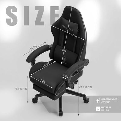 Dowinx Gaming Chair Fabric with Pocket Spring Cushion, Massage Game Chair Cloth with Headrest, Ergonomic Computer Chair with Footrest 290LBS, Black by Mahmayi