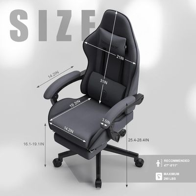 Dowinx Gaming Chair, Computer Chair PC Chair with Massage Lumbar Support, Ergonomic Chair with Footrest (Grey)