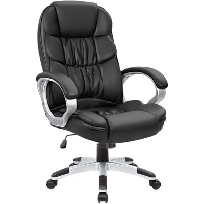 Mahmayi Office Chair High Back Computer Desk Chair, PU Leather Adjustable Height Modern Executive Swivel Task Chair with Padded Armrests and Lumbar Support (Black)