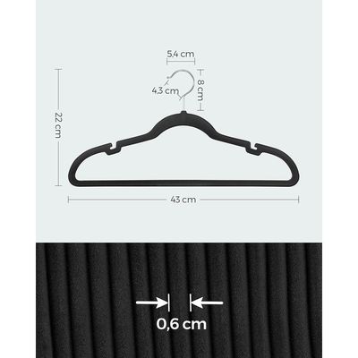 Songmics Velvet Hangers, Pack 30 Coat Hangers for Clothes, Non-Slip, with Shoulder Notches, Trouser Bar, 360° Swivel Hook, Space-Saving, 0.6 cm Thick, 43 cm Long, Black CRF029B03 by Mahmayi