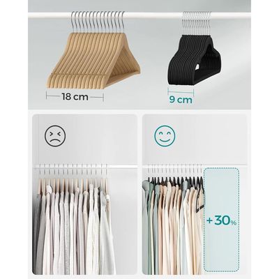 Songmics Velvet Hangers, Pack 30 Coat Hangers for Clothes, Non-Slip, with Shoulder Notches, Trouser Bar, 360° Swivel Hook, Space-Saving, 0.6 cm Thick, 43 cm Long, Black CRF029B03 by Mahmayi