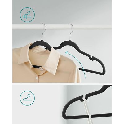 Songmics Velvet Hangers, Pack 30 Coat Hangers for Clothes, Non-Slip, with Shoulder Notches, Trouser Bar, 360° Swivel Hook, Space-Saving, 0.6 cm Thick, 43 cm Long, Black CRF029B03 by Mahmayi