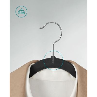 Songmics Velvet Hangers, Pack 50 Coat Hangers for Clothes, Non-Slip, with Shoulder Notches, Trouser Bar, 360° Swivel Hook, Space-Saving, 0.6 cm Thick, 43 cm Long, Classic Black CRF029B05 by Mahmayi