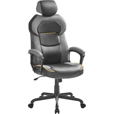 Songmics Mahamyi OBG066B01 Office Chair, Adjustable Height, PU and Cotton Linen Surface, Adjustable Headrest, Padded Armrests, Reclining Backrest, Load 150 kg, Classic Black by Mahmayi