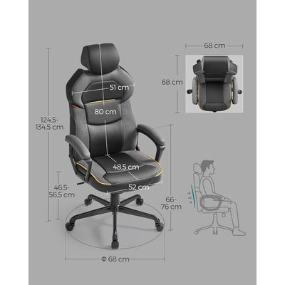 Songmics Mahamyi OBG066B01 Office Chair, Adjustable Height, PU and Cotton Linen Surface, Adjustable Headrest, Padded Armrests, Reclining Backrest, Load 150 kg, Classic Black by Mahmayi