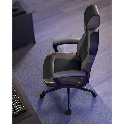 Songmics Mahamyi OBG066B01 Office Chair, Adjustable Height, PU and Cotton Linen Surface, Adjustable Headrest, Padded Armrests, Reclining Backrest, Load 150 kg, Classic Black by Mahmayi