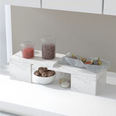 Mahmayi Wooden Storage Rack Kitchen Shelf Organiser, Spice Racks, Cupboard shelf for Home and Kitchen Storage - White Levanto Marble