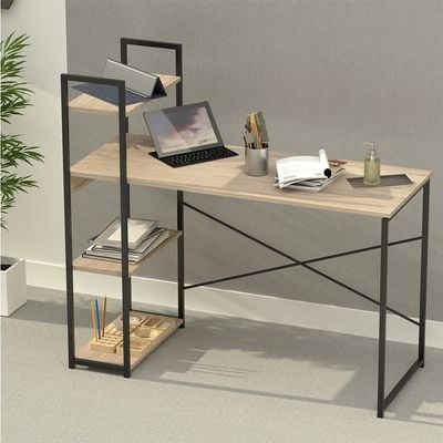 Mahmayi Computer Workstation Table with 4 Tier Storage Shelves for Home and Office Modern Stylish Computer Desk - Black and Griege