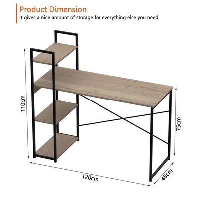 Mahmayi Computer Workstation Table with 4 Tier Storage Shelves for Home and Office Modern Stylish Computer Desk - Black and Griege