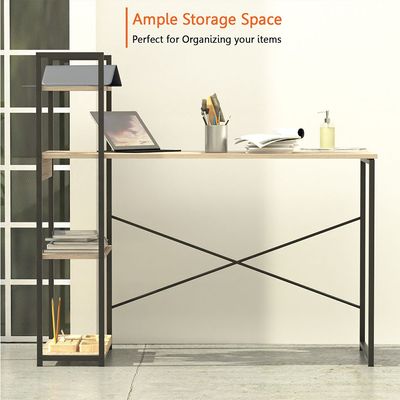 Mahmayi Computer Workstation Table with 4 Tier Storage Shelves for Home and Office Modern Stylish Computer Desk - Black and Griege