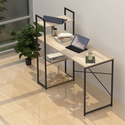 Mahmayi Computer Workstation Table with 4 Tier Storage Shelves for Home and Office Modern Stylish Computer Desk - Black and Griege