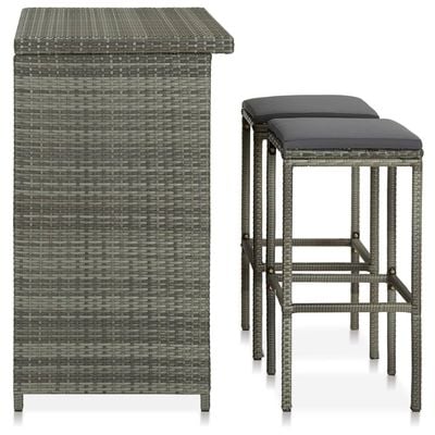 3 Piece Bar Set Poly Rattan Grey