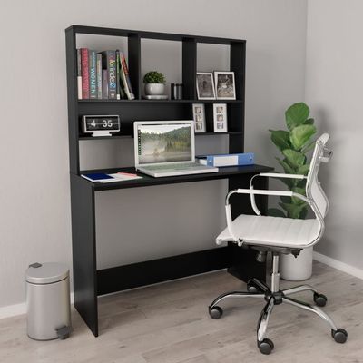 Desk with Shelf Black 110x45x157 cm Engineered Wood