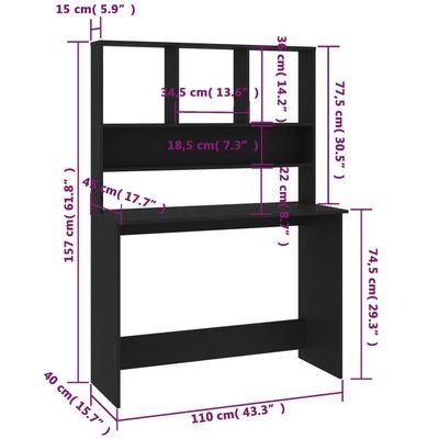 Desk with Shelf Black 110x45x157 cm Engineered Wood