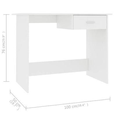 Desk White 100x50x76 cm Engineered Wood
