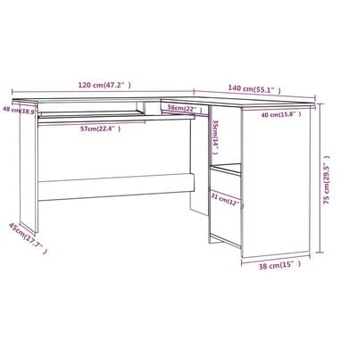 L-Shaped Corner Desk Black 120x140x75 cm Engineered Wood