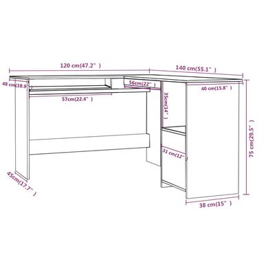 L-Shaped Corner Desk Black 120x140x75 cm Engineered Wood