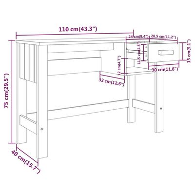 Desk HAMAR Light Grey 110x40x75 cm Solid Wood Pine