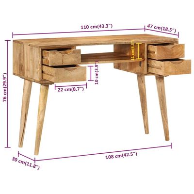 Desk with Drawers 110x47x76 cm Solid Wood Mango