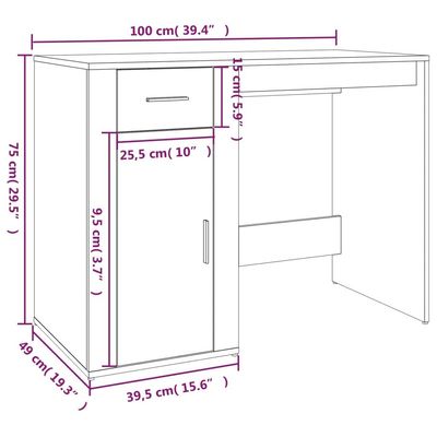 Desk Black 100x49x75 cm Engineered Wood