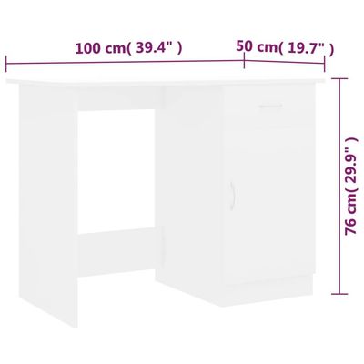 Desk White 100x50x76 cm Engineered Wood